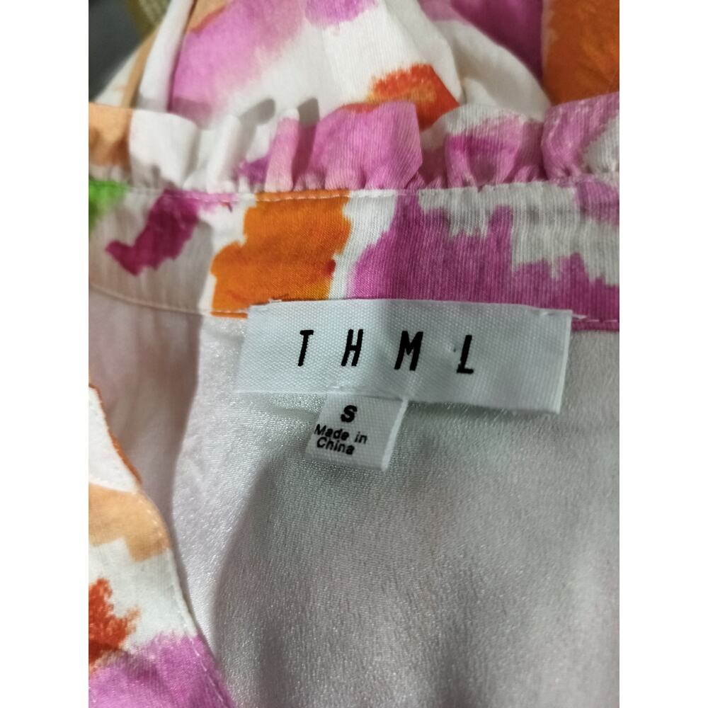 5585) THML Multi Watercolor Smocked Print Flutter Dress Small - Picture 8 of 10